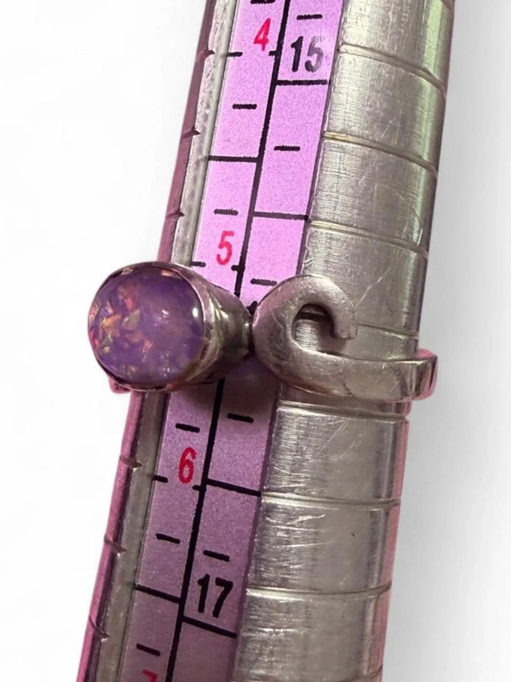 Sterling Silver Purple Opal-Look Ring Swirl 925 celestial vintage sparkle
